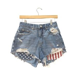 Garage High-Waist Denim Shorts Flag Pockets Size Measures 29-30